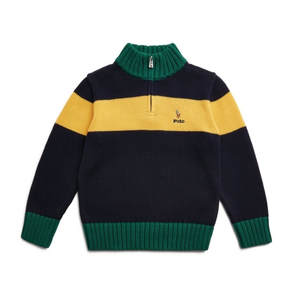 Polo Ralph Lauren Cotton Quarter-Zip Jumper Sweater XL/TG (18-20) Navy Multi - Picture 6 of 13